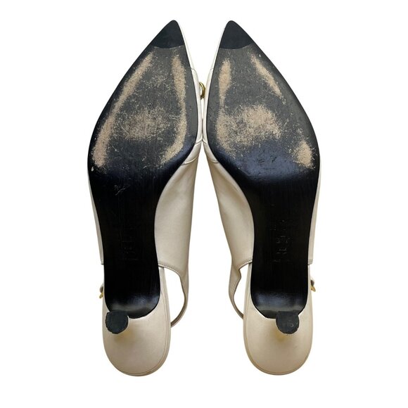 Stuart Weitzman Women’s White Leather Gold Tips Slingback Kitten Heels Size 8.5N - Picture 8 of 10